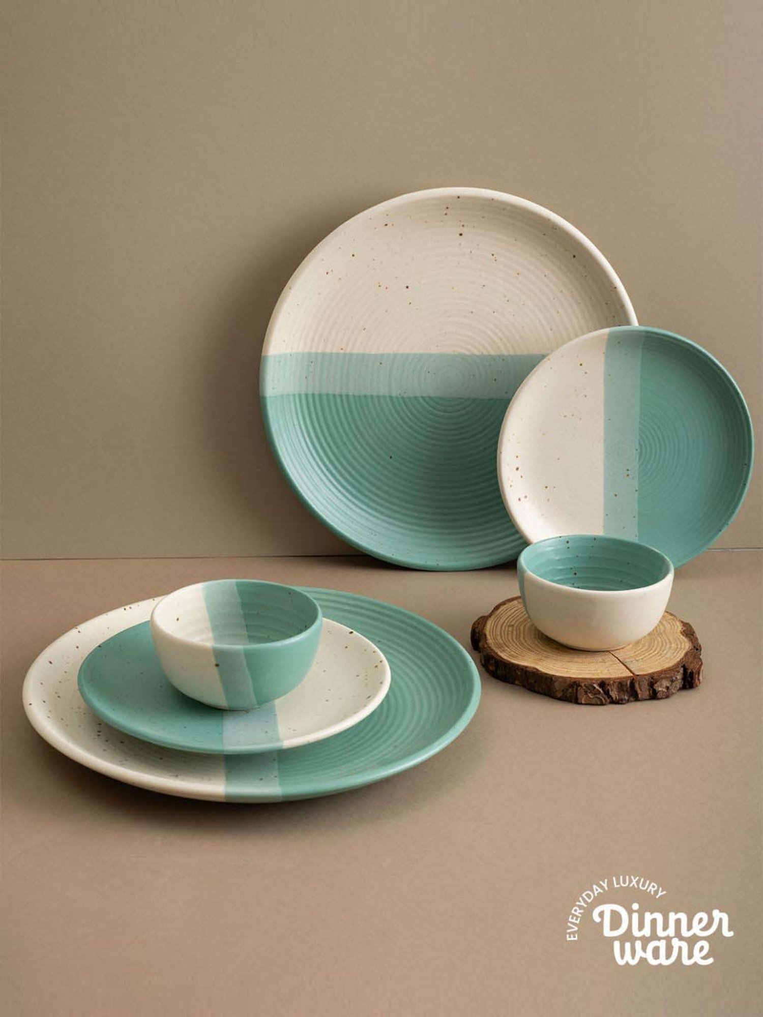 Cello White & Rust Glass Dinner Set