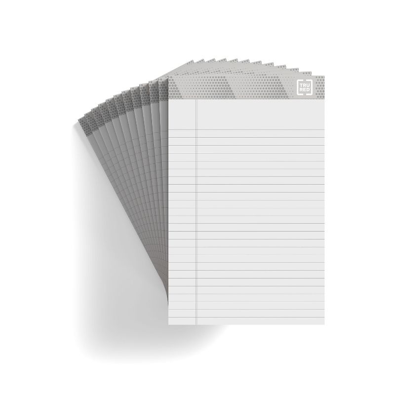 TRU RED Notepads, 5" x 8", Narrow Ruled, White, 50 Sheets/Pad, 12 Pads/Pack TR57360