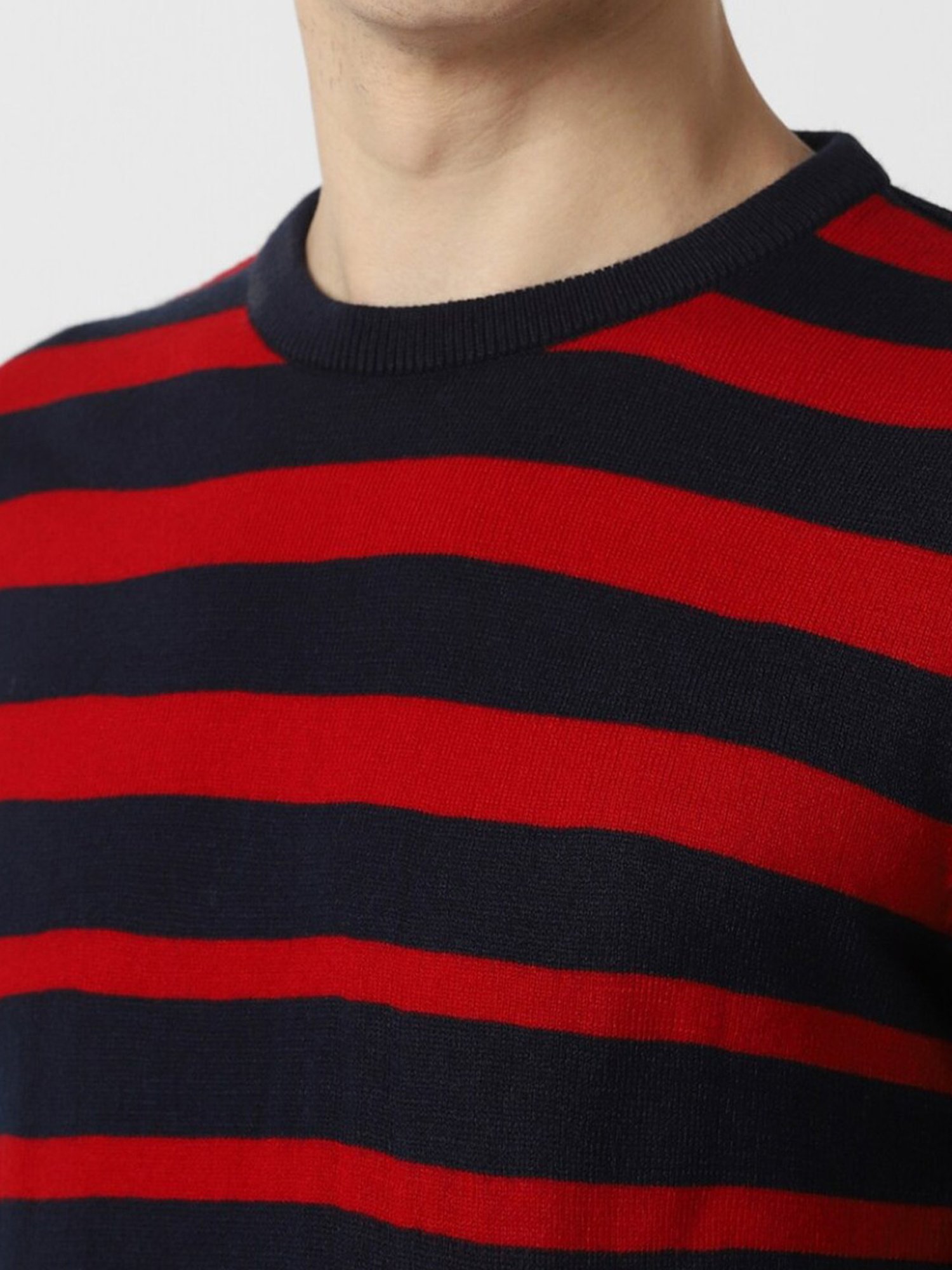 Peter England Red Regular Fit Striped Sweater