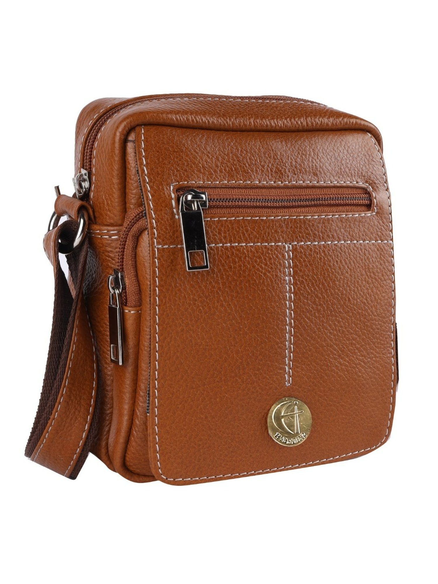 HiLEDER Brown Textured Small Leather 7 inch Cross Body Bag