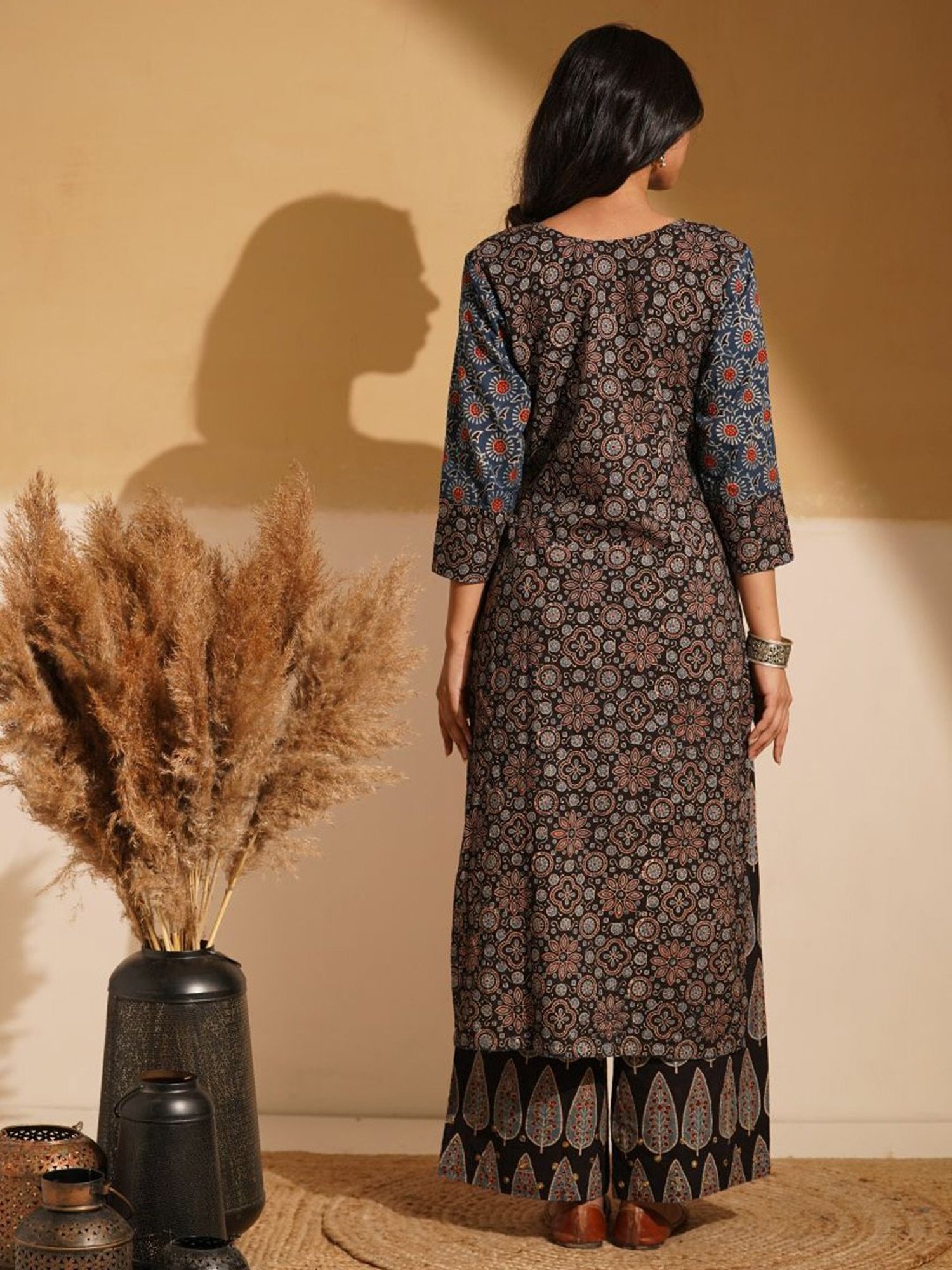 Love Chic Indigo & Black Ajrakh Cotton Straight Kurta