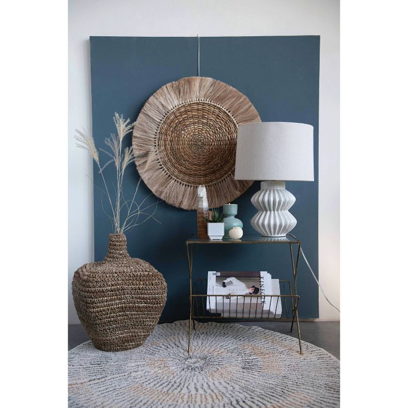 28" Round Handwoven Rattan and Abaca Wall Art with Fringe Brown - 3R Studios
