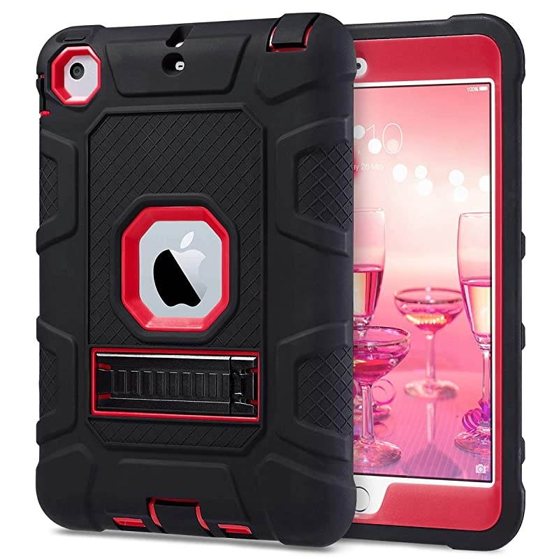 iPad Mini Case iPad Mini 2 Case iPad Mini 3 Case iPad Mini Retina Case Three Layer Heavy Duty Shockproof Protective Case for iPad Mini iPad Mini 2 iPad Mini 3 with Kickstand RedBlack