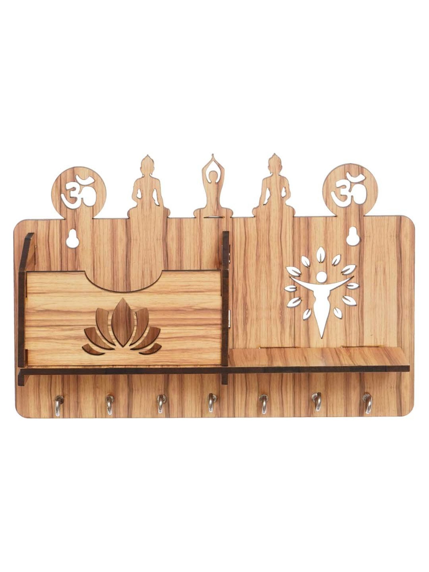 eCraftIndia Yoga Theme Multiutility 7 Hooks Wooden KeyHolder