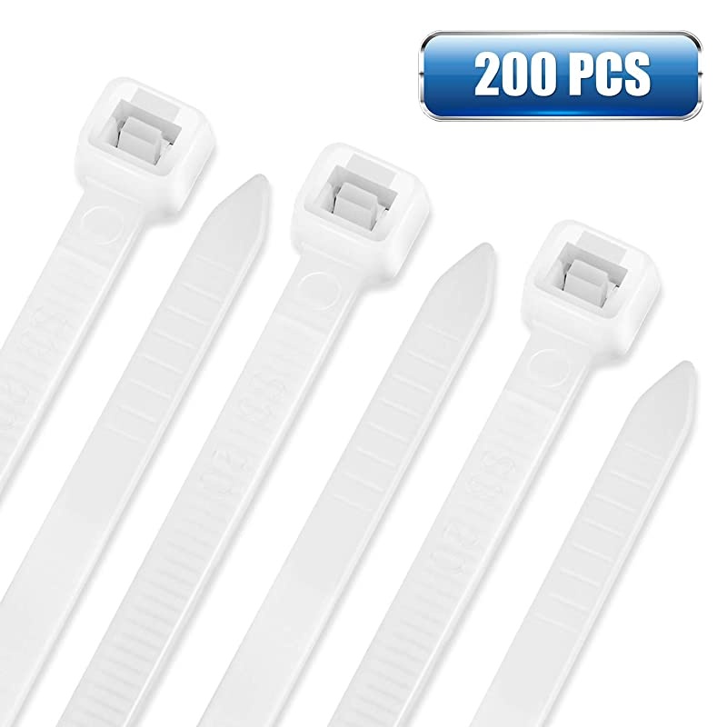 Zip Ties 10 Inch, 200Pcs Industrial Nylon Zip Ties | Heavy Duty Self Locking Wire Tie Wraps with 50 lbs Tensile Strength, UV & Heat Resistant for Home Office Garage Multiple Use - White