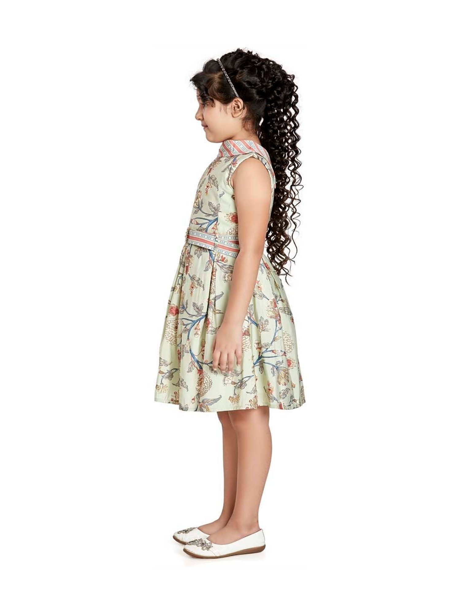 Peppermint Kids Green & Red Floral Print Dress