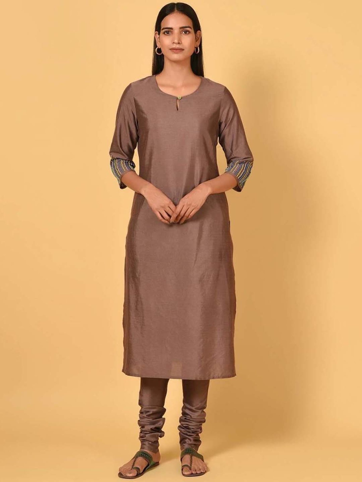 Nuhh Brown Kurta With Churidar & Jacket