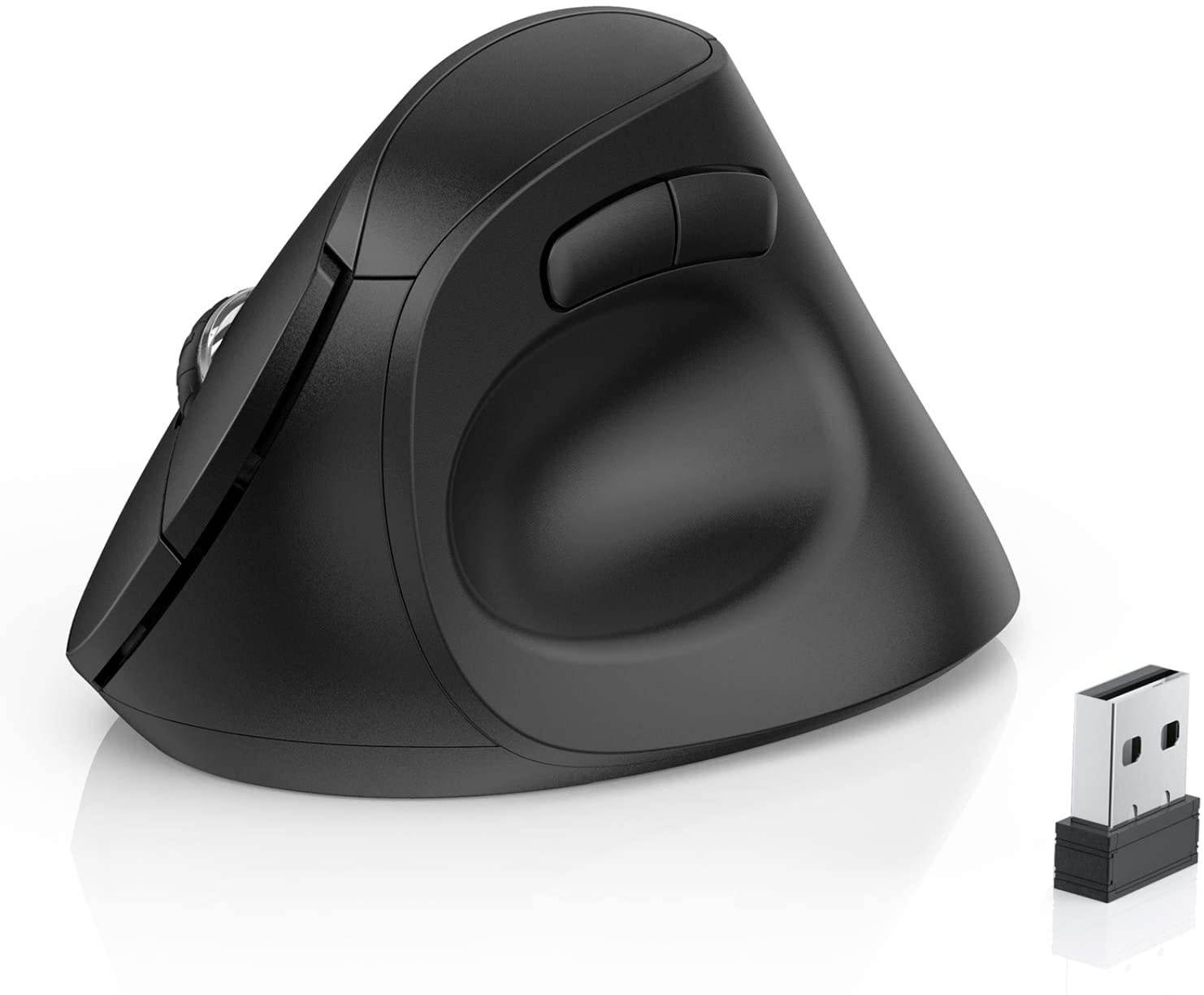 OMOTON Ergonomic Mouse 2.4G Wireless Bluetooth Vertical Mouse with Adjustable DPI 800/ 1600/ 2400 and 6 Buttons for Laptop Desktop PC MacBook and More Black