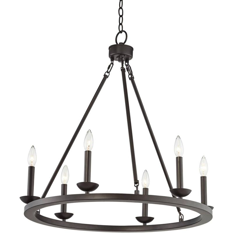 Franklin Iron Works Bronze Wagon Wheel Chandelier 27" Wide Farmhouse 6-Light Fixture for Dining Room House Foyer Kitchen Entryway