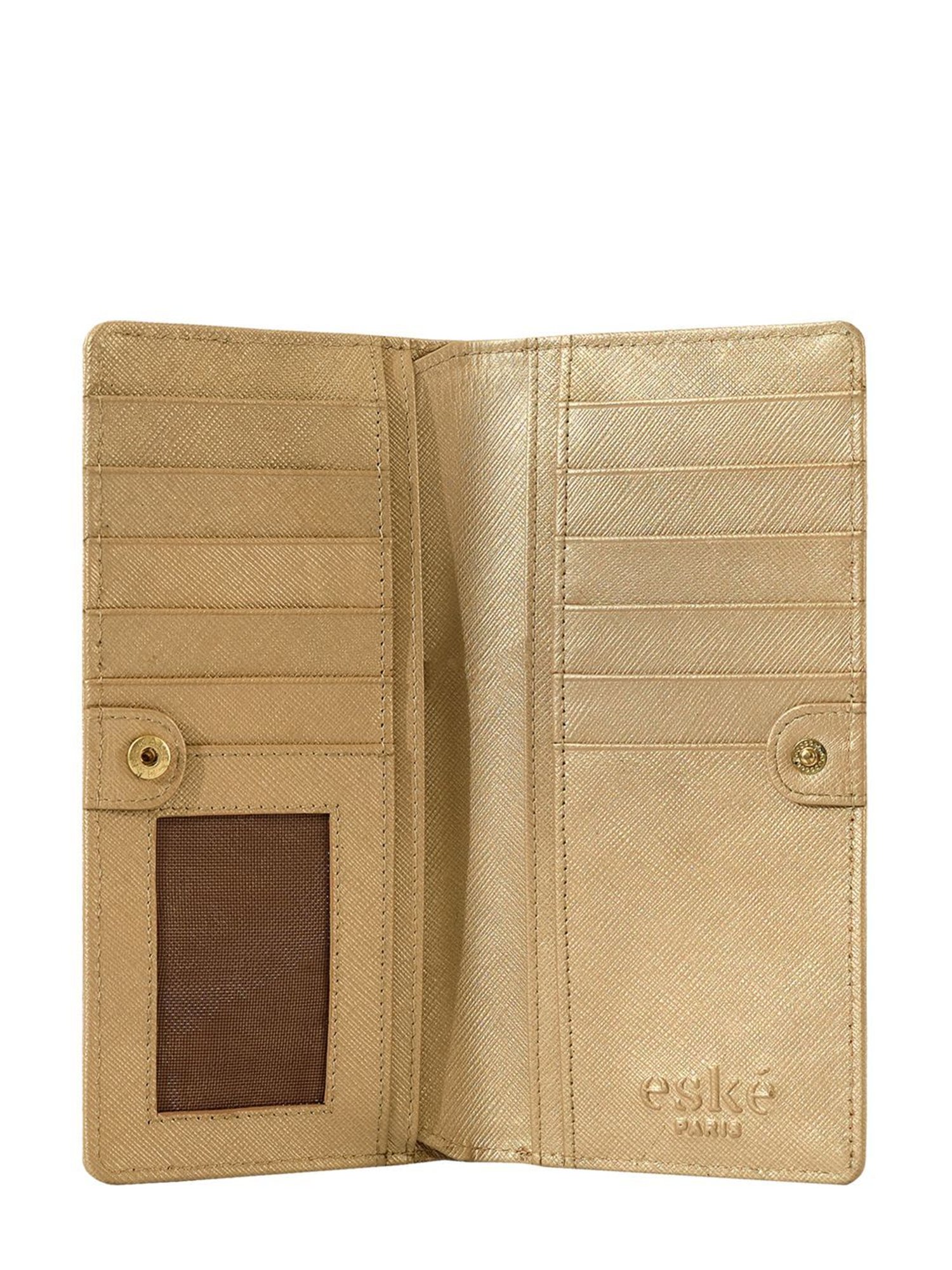 Eske Light Gold Textured Leather Bi-Fold Wallet for Women
