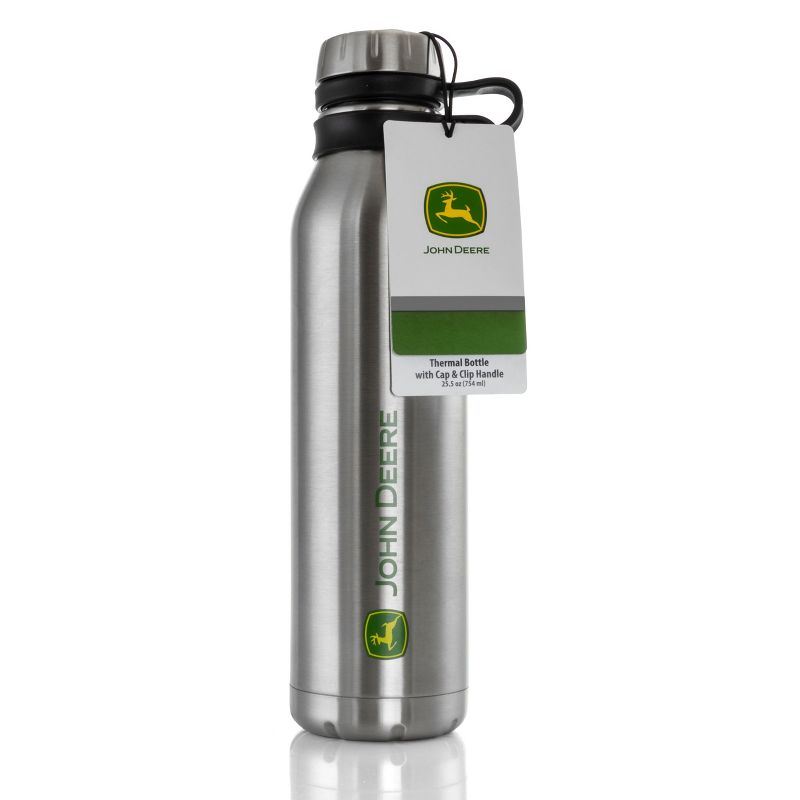 John Deere 25.5 Ounce Stainless Steel Thermal Bottle with Cap and Carry Loop