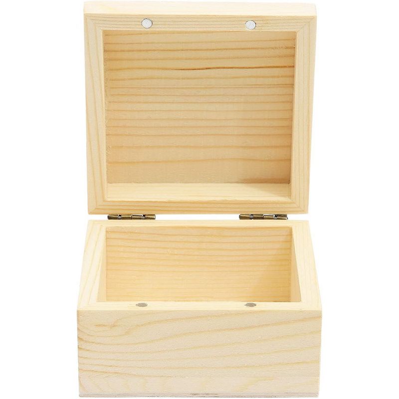 6 Pack Unfinished Natural Wooden Boxes with Hinged Lid for Jewelry, Beads, Coins, Art and DIY Craft Projects