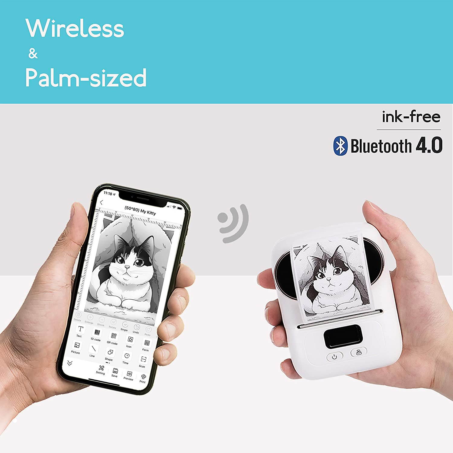 M110 Wireless Thermal Label Printer Portable Bluetooth Label Maker Machine Barcode Printer for iPhone and Android Phones