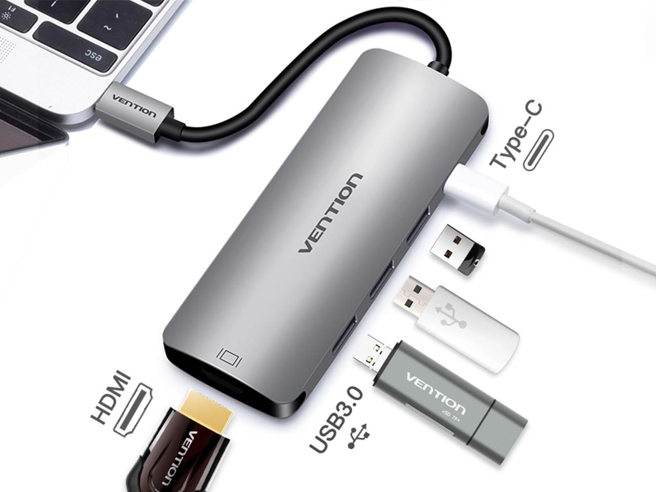 Vention USB C to HDMI Adapter,USB Type C to 4K HDMI with 3&times; USB 3.0 Hub Power Delivery Charging Port for MacBook ,Chromebook, XPS,and more USB C Laptops
