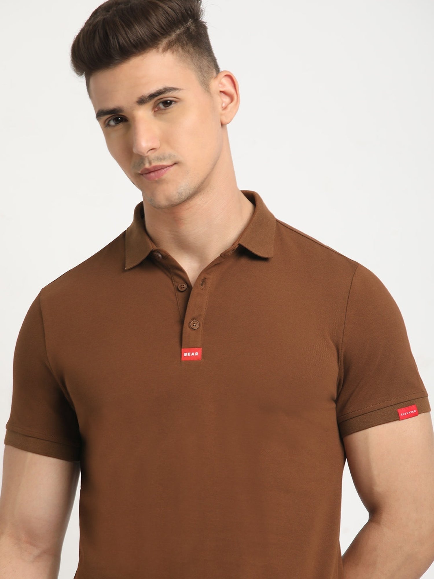 The Bear House Brown Slim Fit Polo T-Shirt