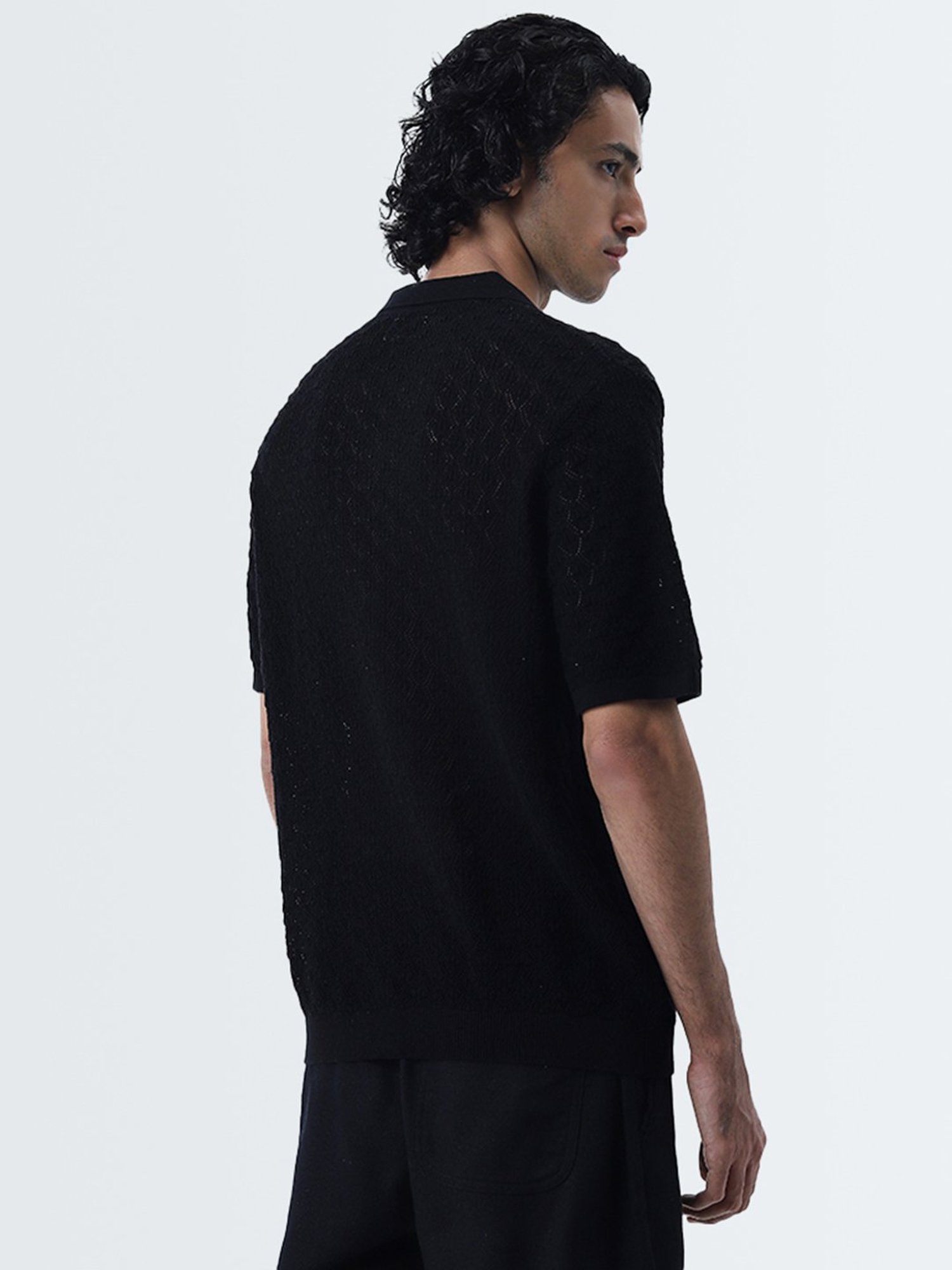 ETA by Westside Black Knitted Slim-Fit Cotton T-Shirt