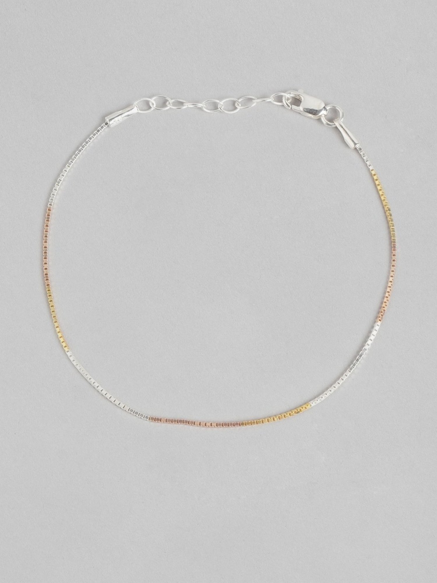 Zavya 925 Sterling Silver Radiant Allure TriColor Flexible fit Bracelet For Women