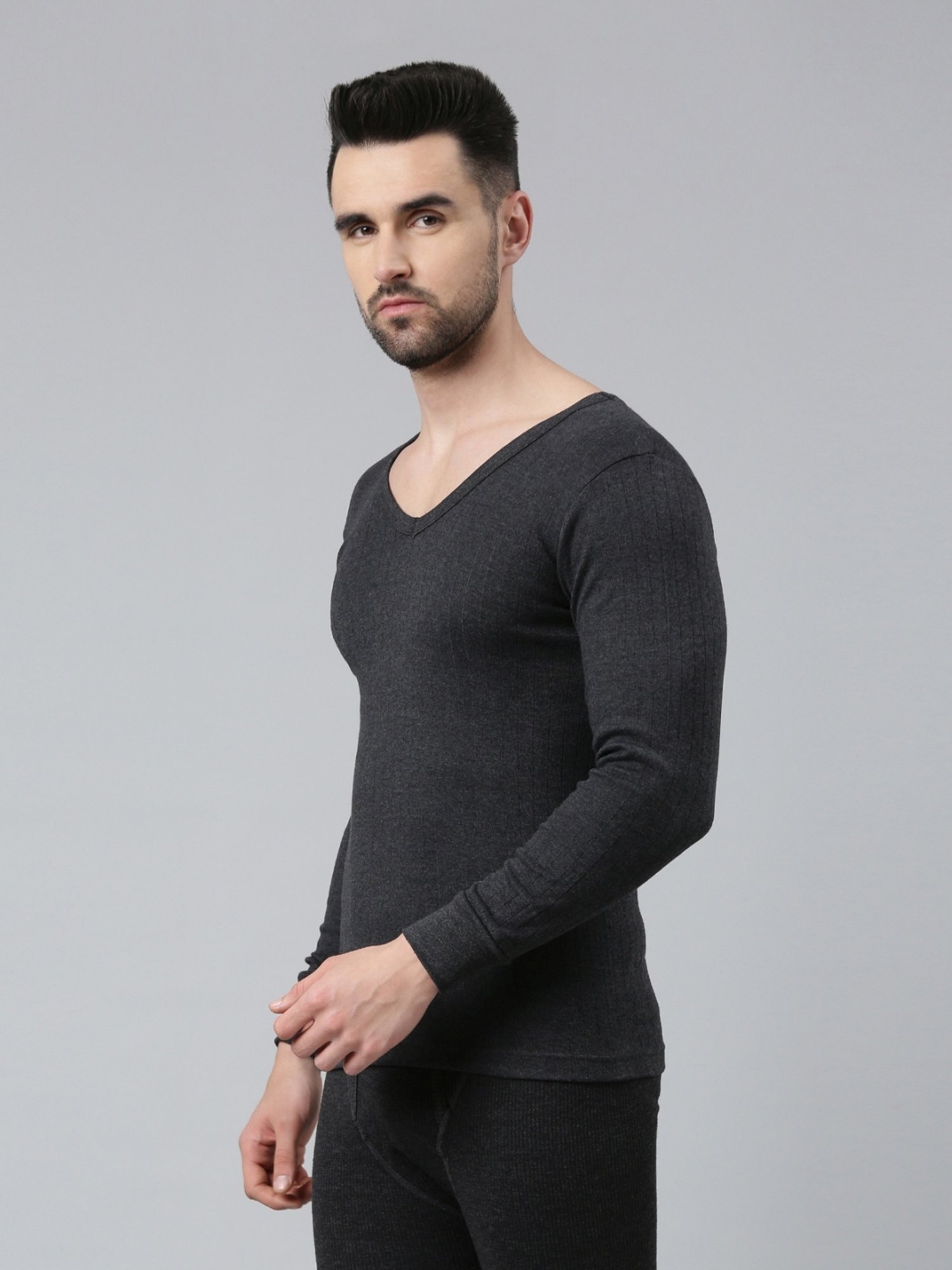 Dixcy Scott Maximus Dark Grey Melange Cotton Skinny Fit Thermal Top