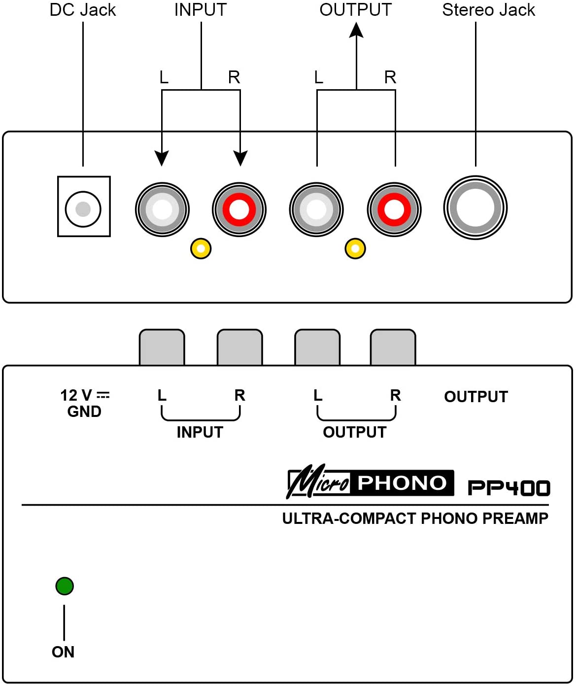Phono Turntable Preamp - Mini Electronic Audio Stereo Phonograph Preamplifier with RCA Input, RCA/TRS Output,Low Noise Operation,with 12 Volt DC Adapter (PP400)