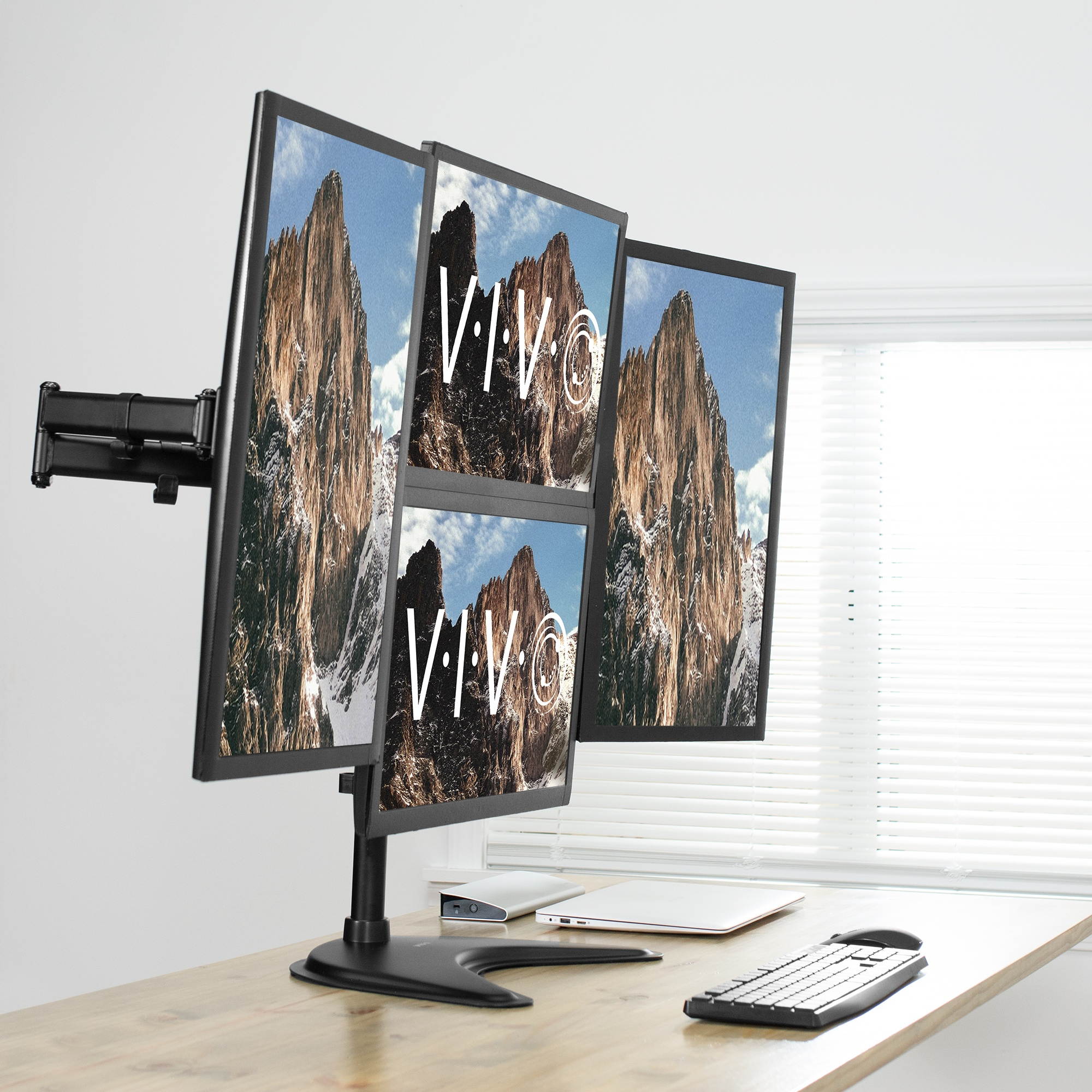 VIVO Quad LCD Monitor Desk Stand Mount Free-Standing 3 + 1 = 4 Screens up to 24" (STAND-V004Z)