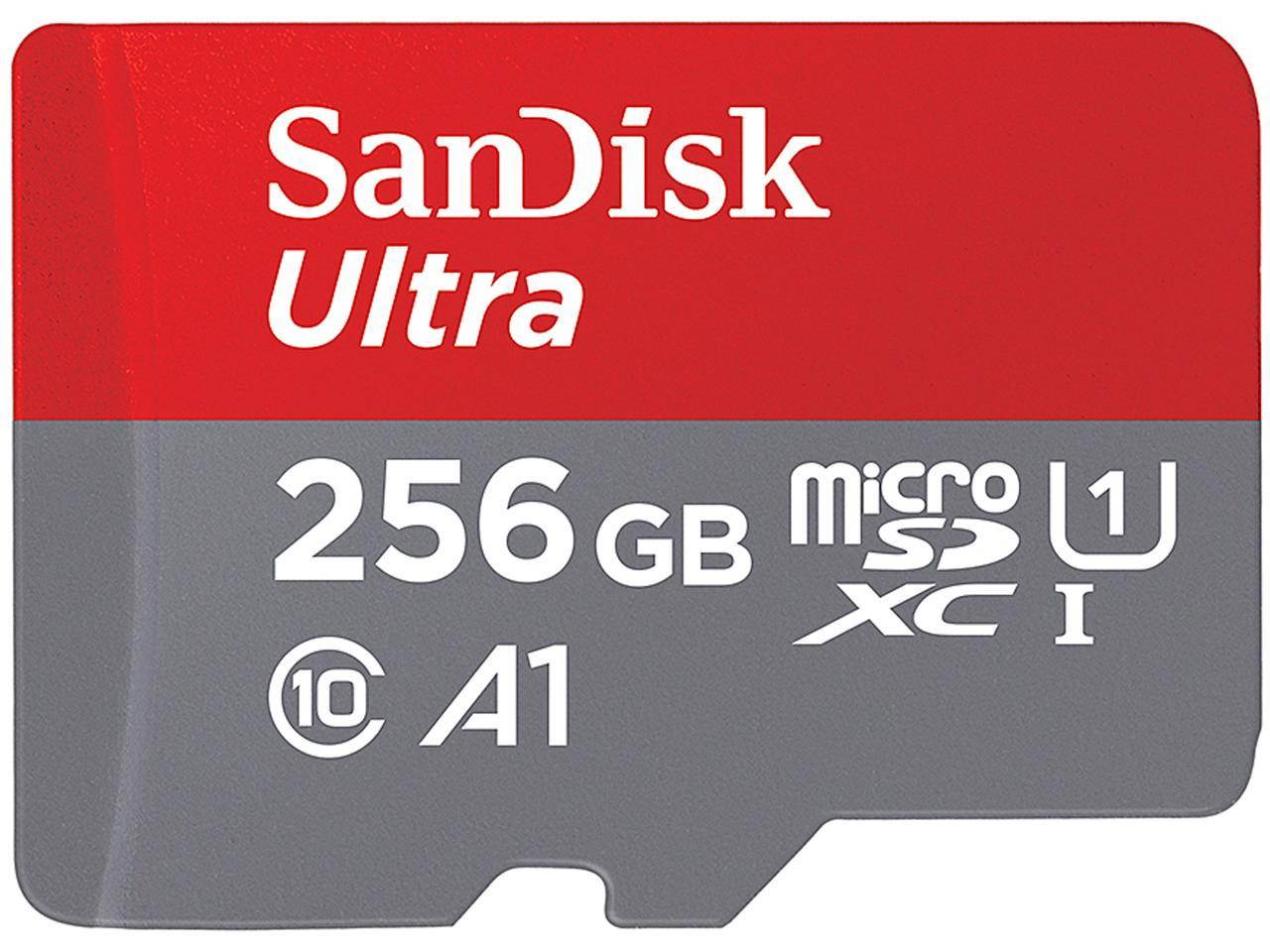 SanDisk 256GB Ultra microSDXC UHS-I Memory Card with Adapter - 100MB/s, C10, U1, Full HD, A1, Micro SD Card - SDSQUAR-256G-GN6MA