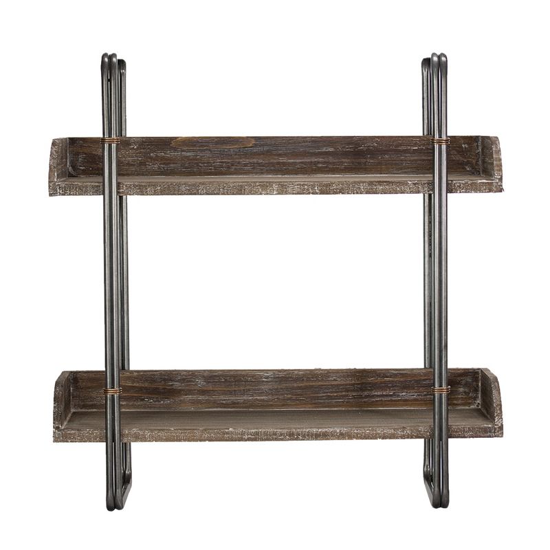 24" x 23.7" Decorative Wood And Metal Wall Shelf Gray - E2 Concepts