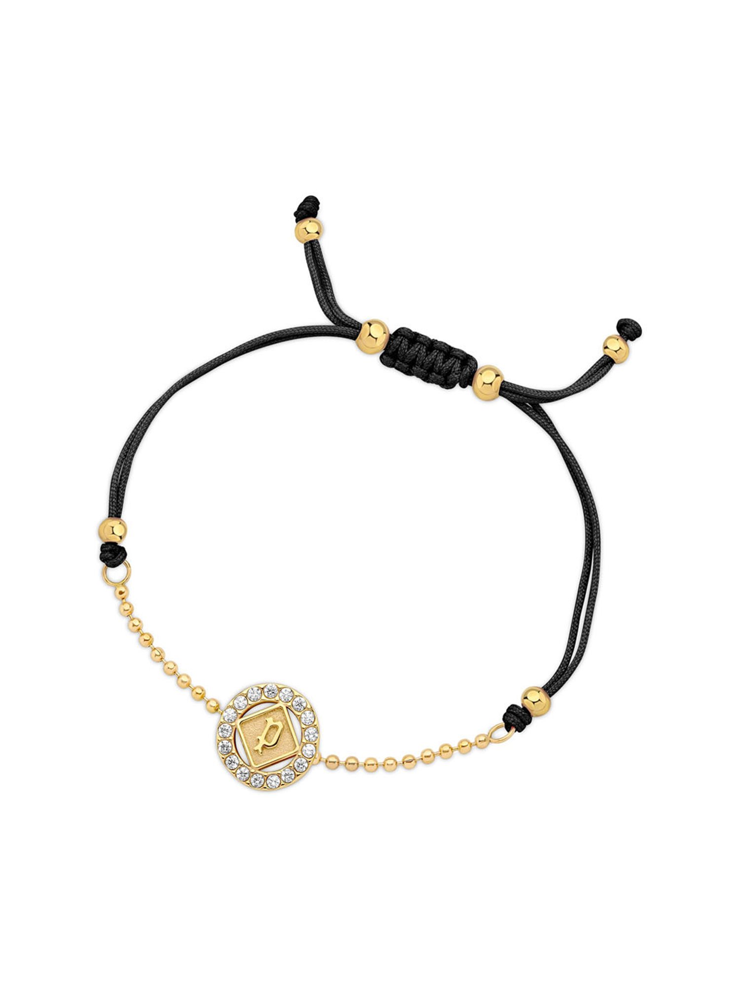 Police Luck Crystal Cord Slider Black Flexible fit Bracelet for Women