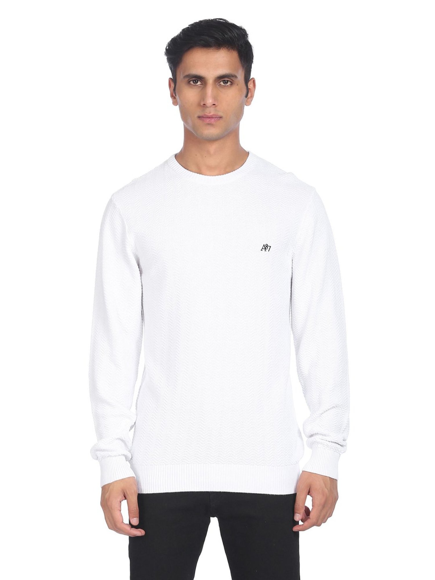 Aeropostale White Cotton Regular Fit Sweater
