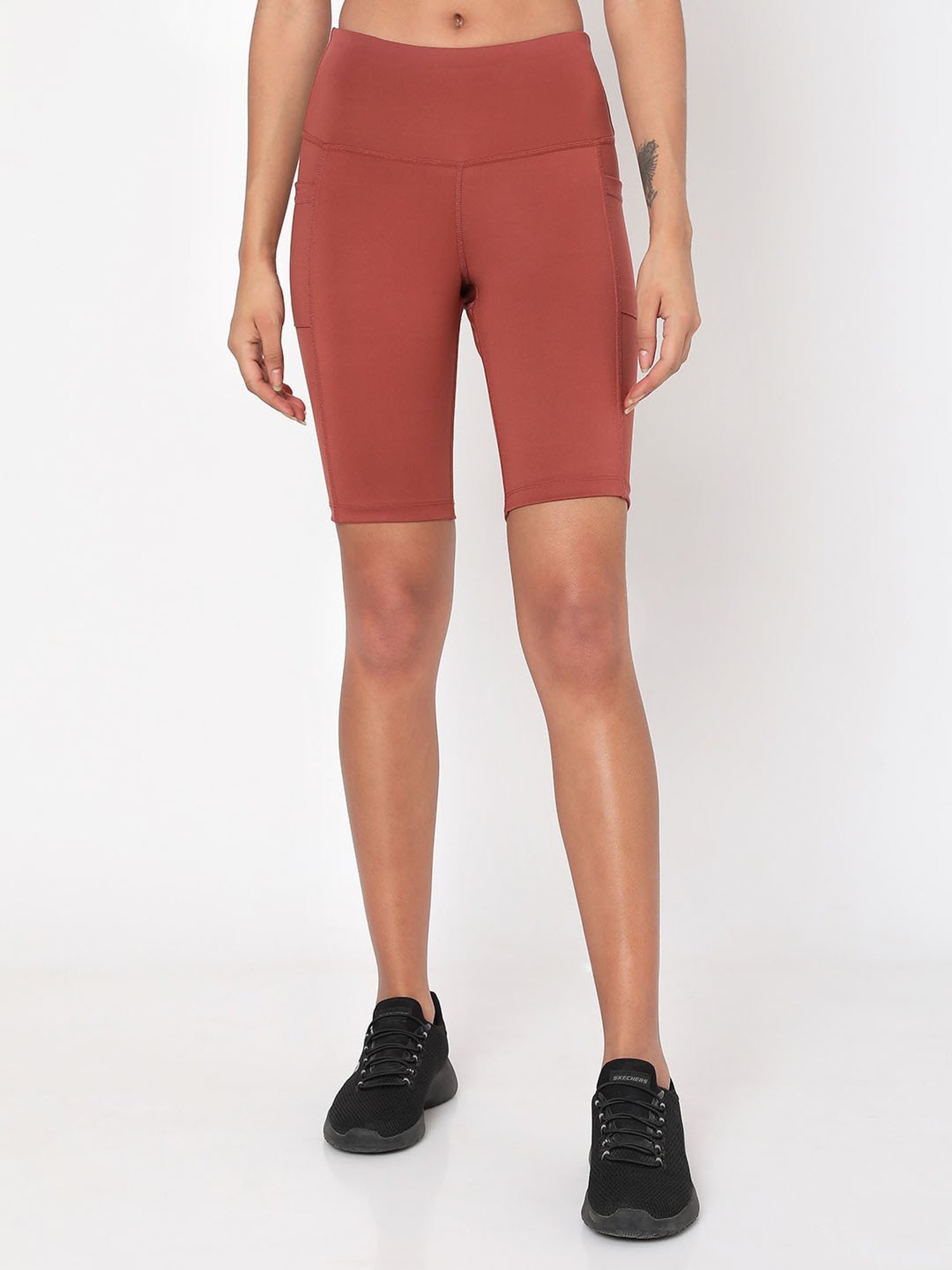 SILVERTRAQ Rust Polyester Relaxed Fit Cycling Shorts