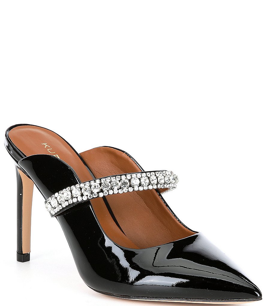Kurt Geiger London Duke Patent Leather Jewel Strap Pointed Toe Dress Mules