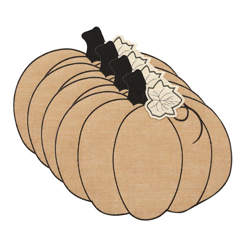 Burlap Pumpkin Placemat, Set of 4 - 14" x 16" - Natural - Elrene Home Fashions