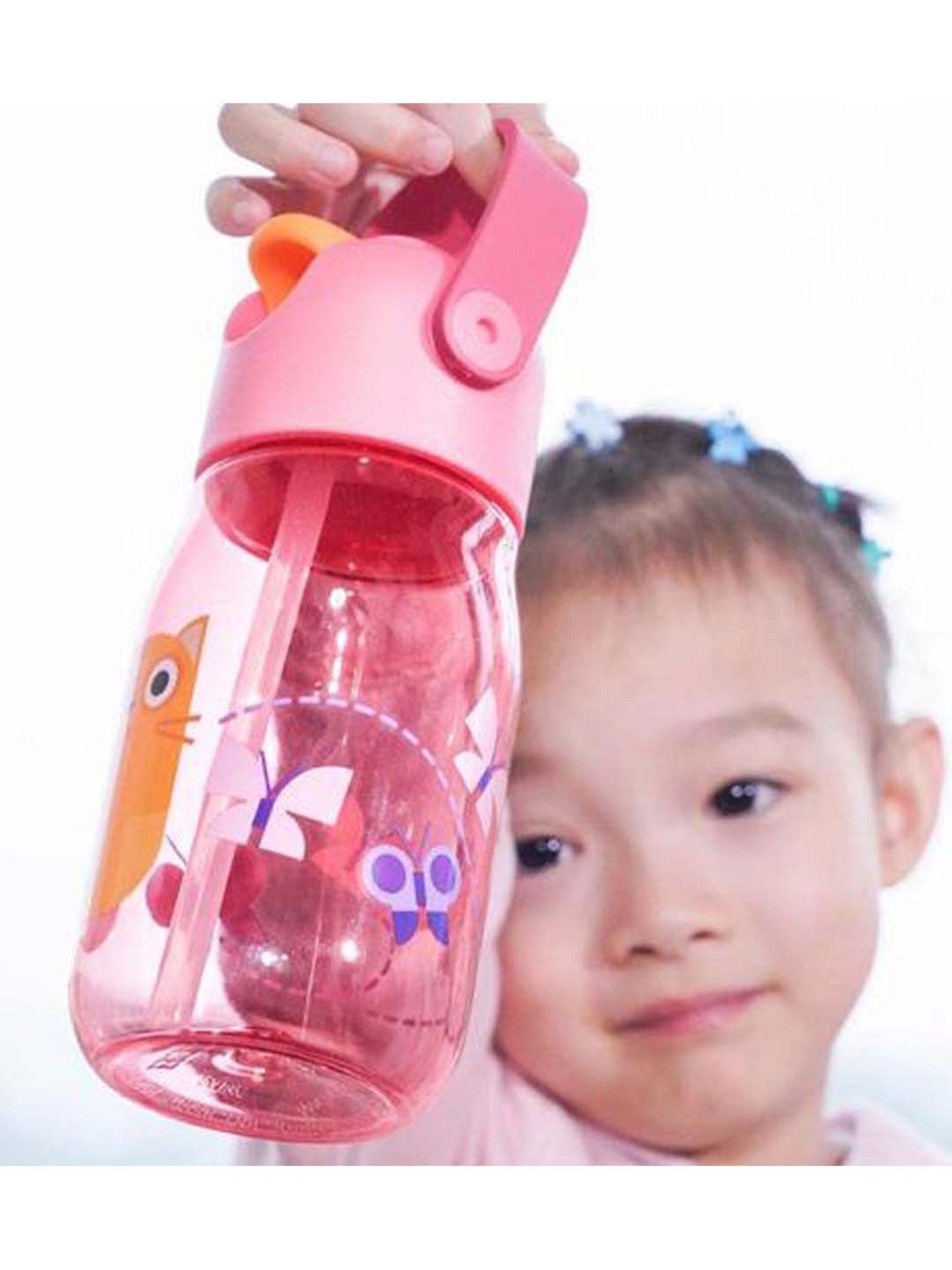 Zoku Pink 400 ML Plastic Flip Straw Bottle - Set of 1