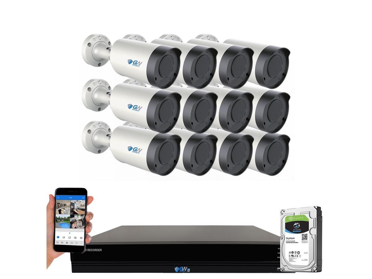 GW Security 4K (8MP) Smart AI Spotlight Color Night Vision Security Camera System, 32 Channel H.265+ 8MP NVR, 24 x UHD 4K POE Microphone 2.8-12mm Varifocal Lens Human Detection Bullet Camera