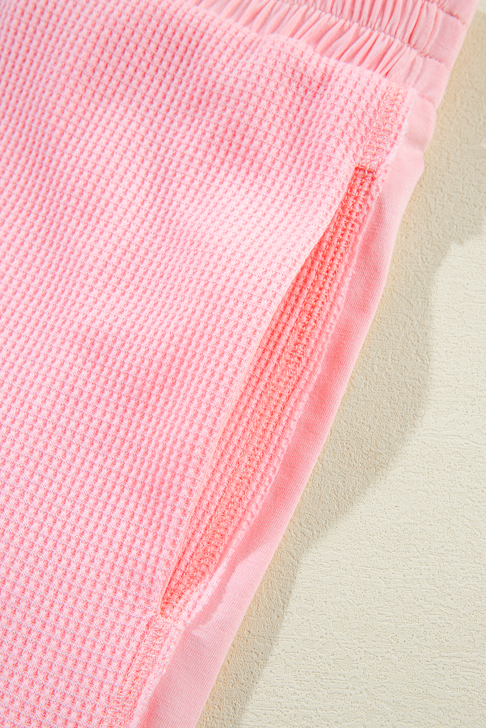 Rose Red Solid Waffle Knit Plus Size Two Piece Shorts Set