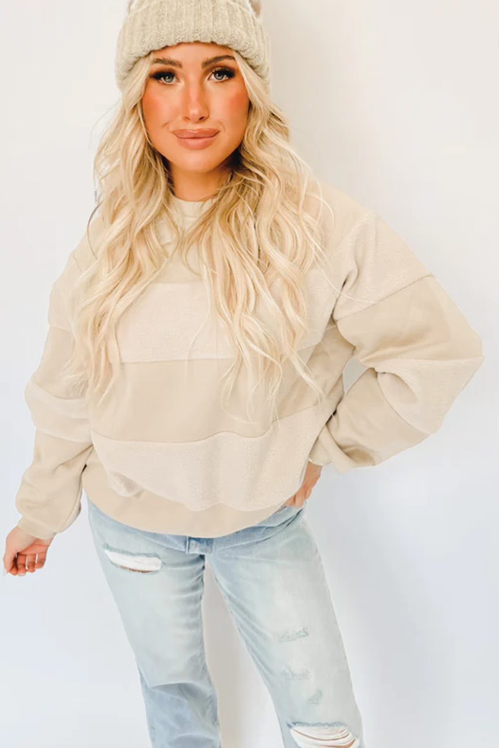 Khaki Plain Drop Shoulder Ribbed Trim Oversized Sweatshirt