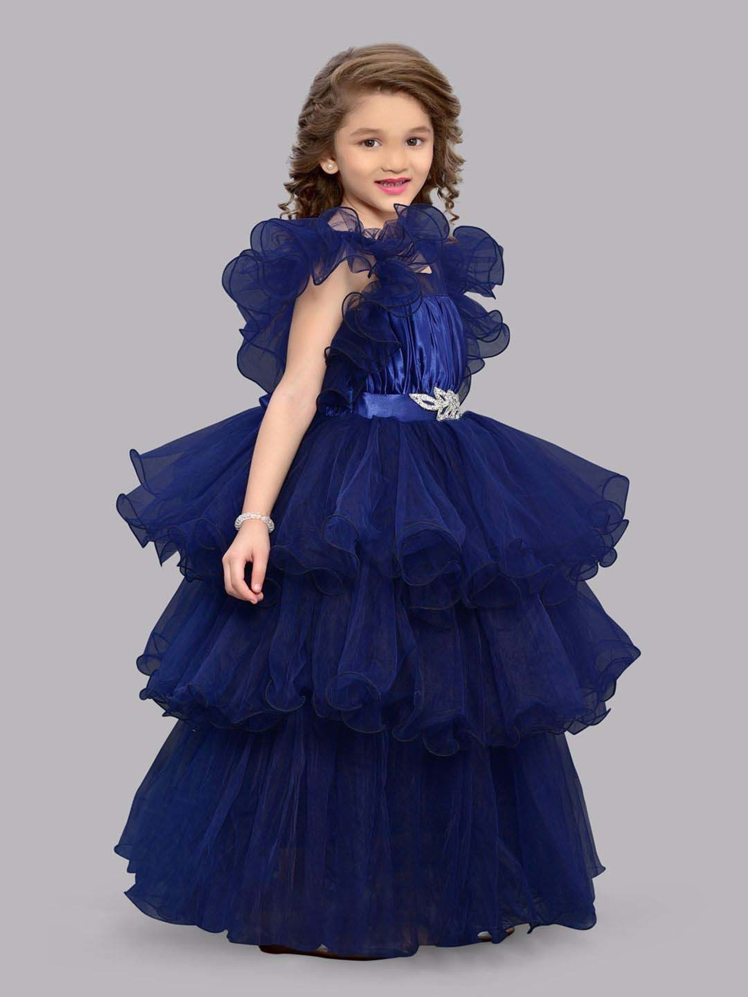 Pink Chick Kids Navy Solid Party Gowns