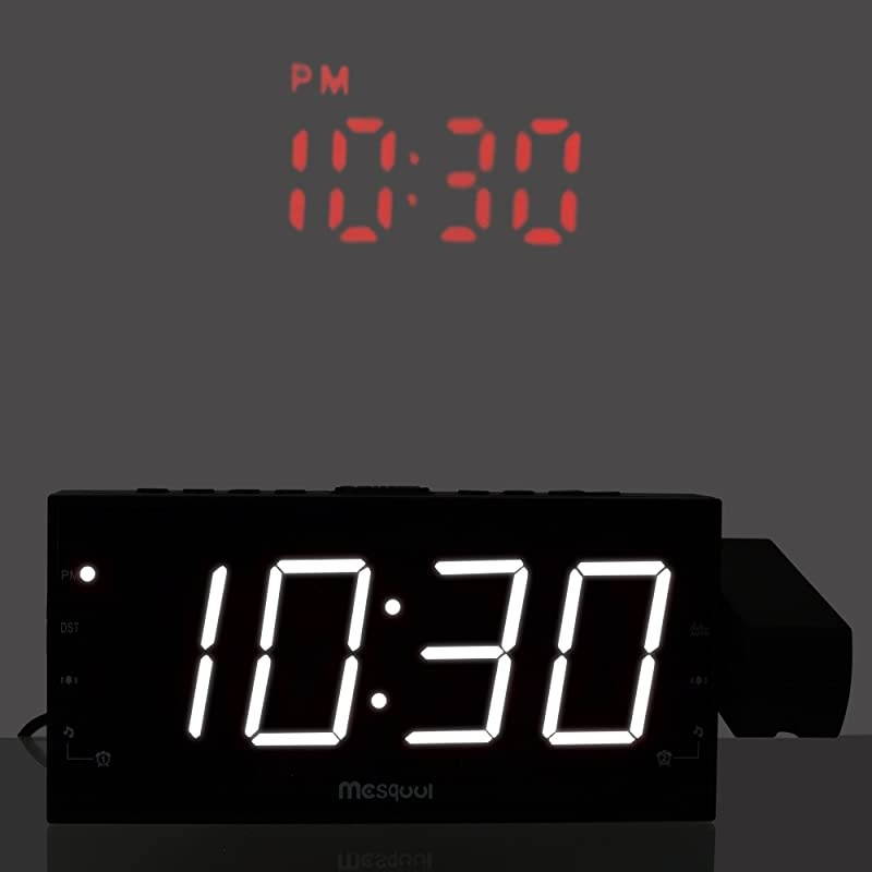 Digital Alarm Clock for Ceiling,Wall,Bedroom - FM Radio,7&rdquo; Large Number & 5 Dimmers,350&deg;Projector,USB Charger,Sleep Timer,Plug in & Battery Backup,Loud Dual Alarm Clock for Heavy Sleepers