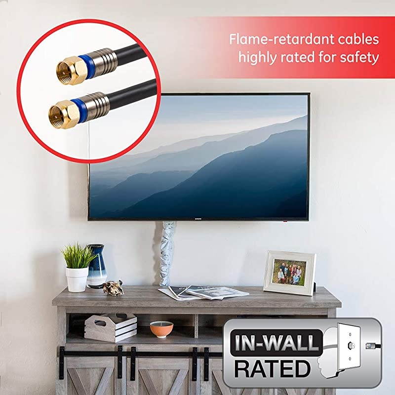 RG6 Coaxial Cable 100 ft FType Connectors Quad Shielded Coax Cable 3 GHz Digital InWall Rated Ideal for TV Antenna DVR VCR Satellite Cable Box Home Theater Black 34842