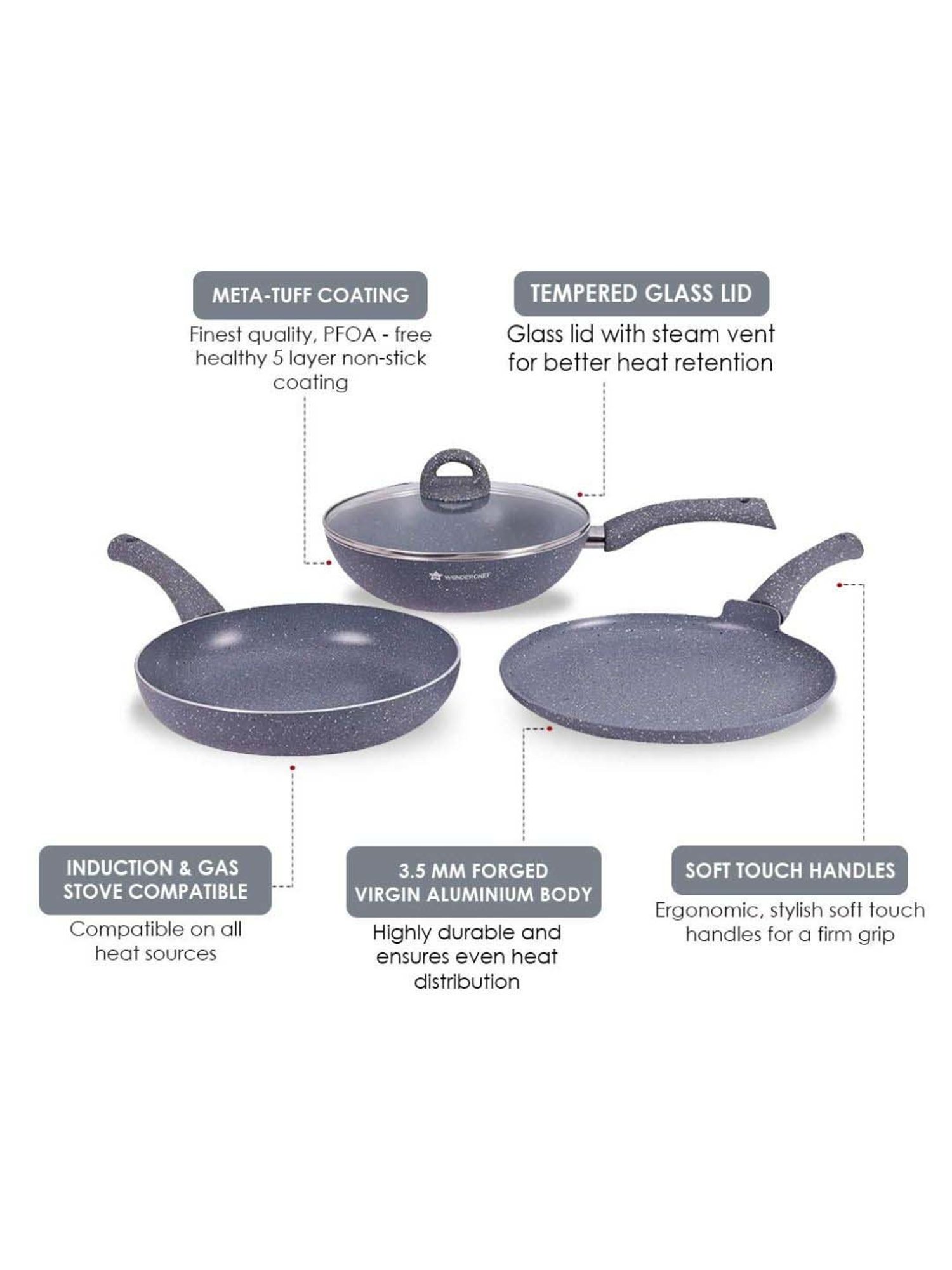Wonderchef Granite Non-stick 4 Piece Cookware Set