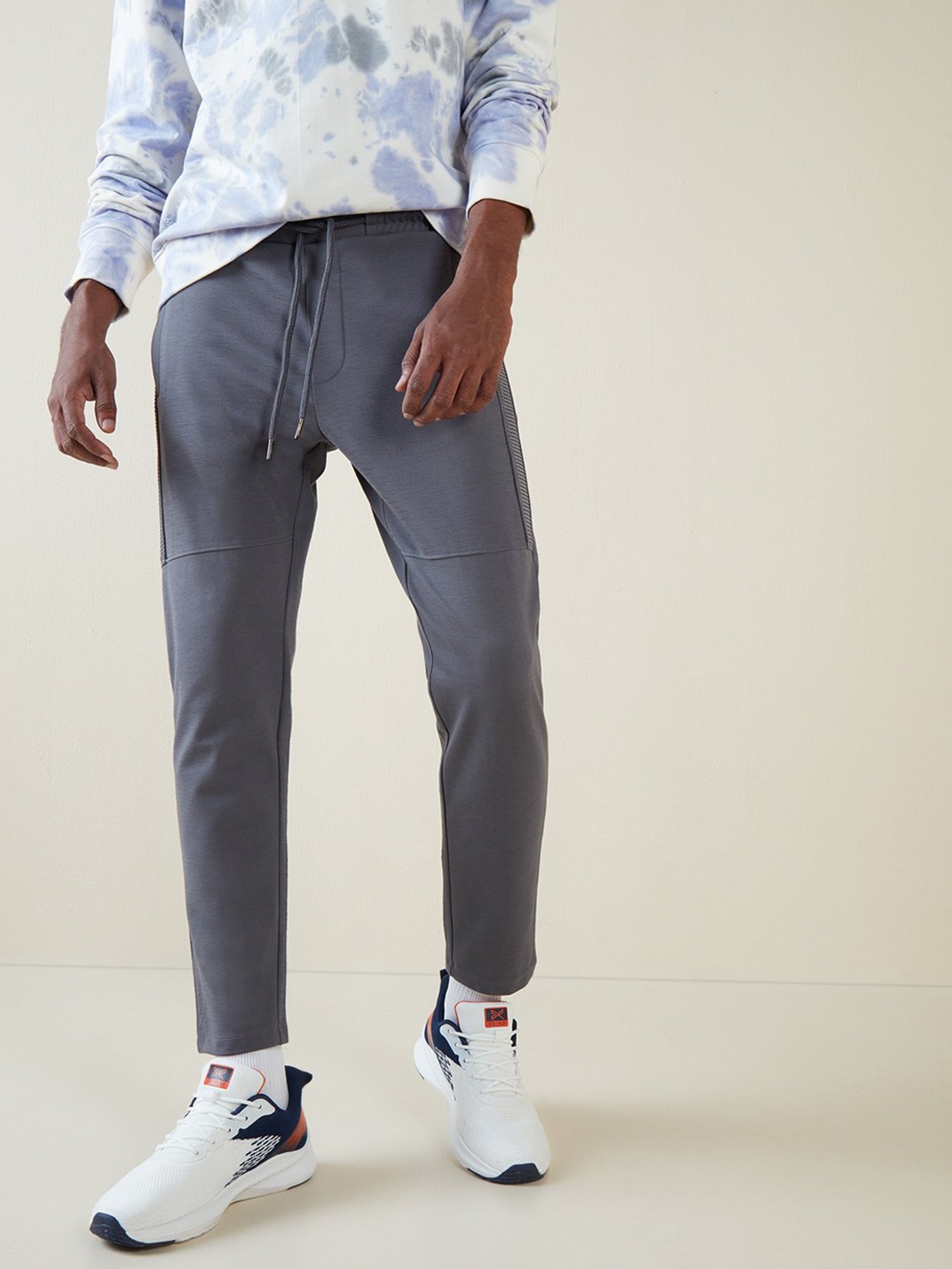 Studiofit by Westside Grey Ribbed Texture Slim-Fit Joggers