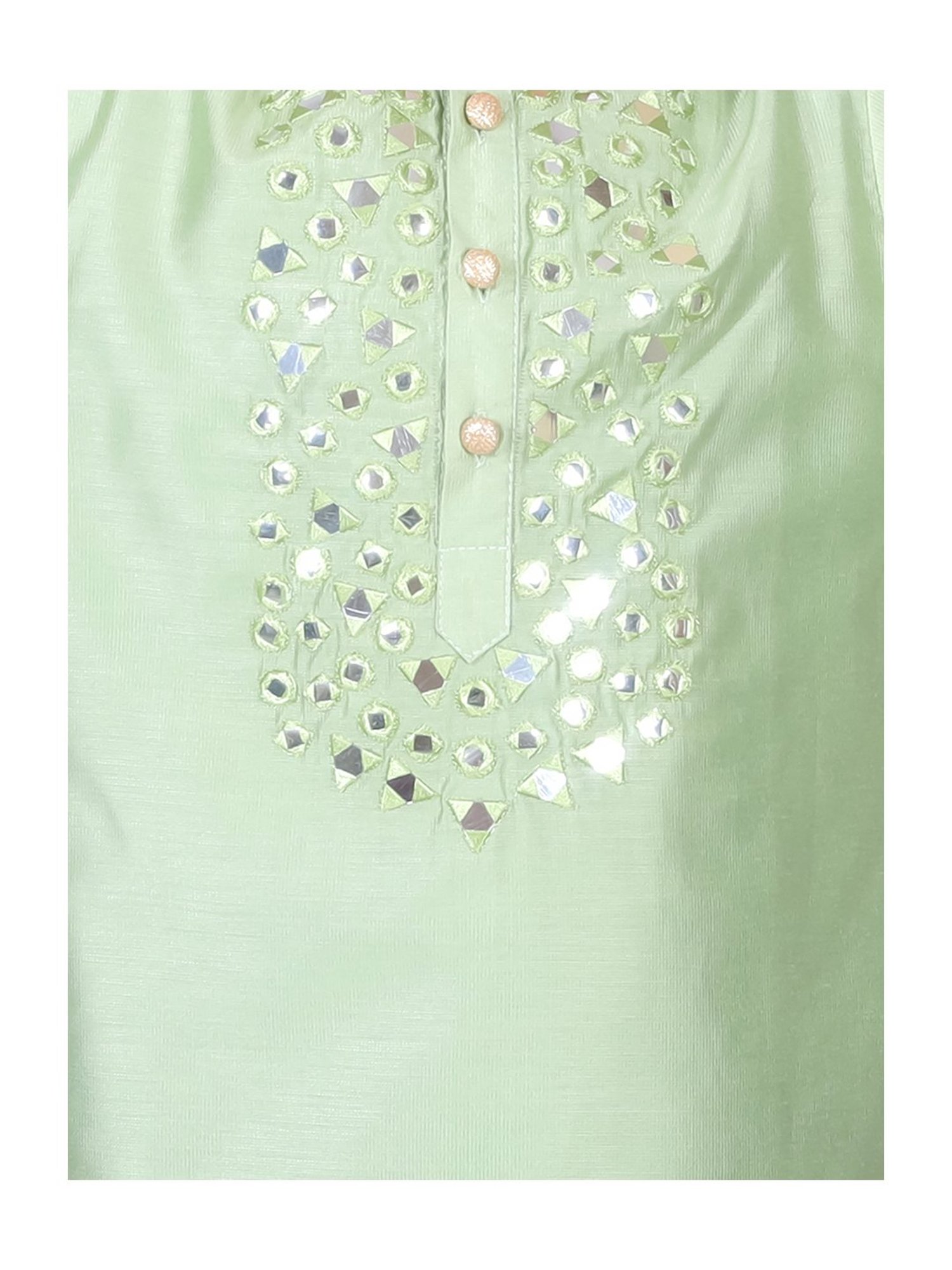 Lil Drama Kids Green Embellished Full Sleeves Kurta with Pants