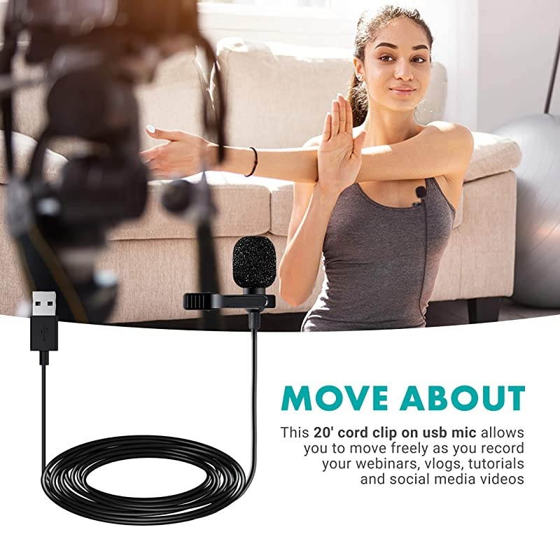 M1 USB Lavalier Lapel Clip-on Omnidirectional Microphone for Laptop, PC and Mac, Perfect Podcasting, Gaming, Streaming and Desktop Mic (20-Foot Cord)