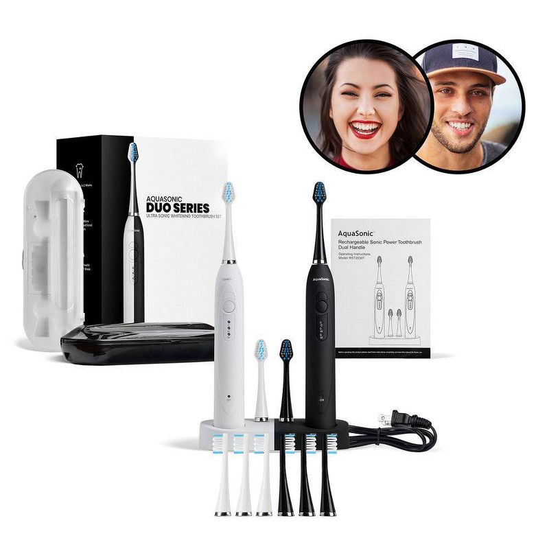 Aquasonic Dual Handle Ultra Whitening Electric Toothbrushes - White & Black
