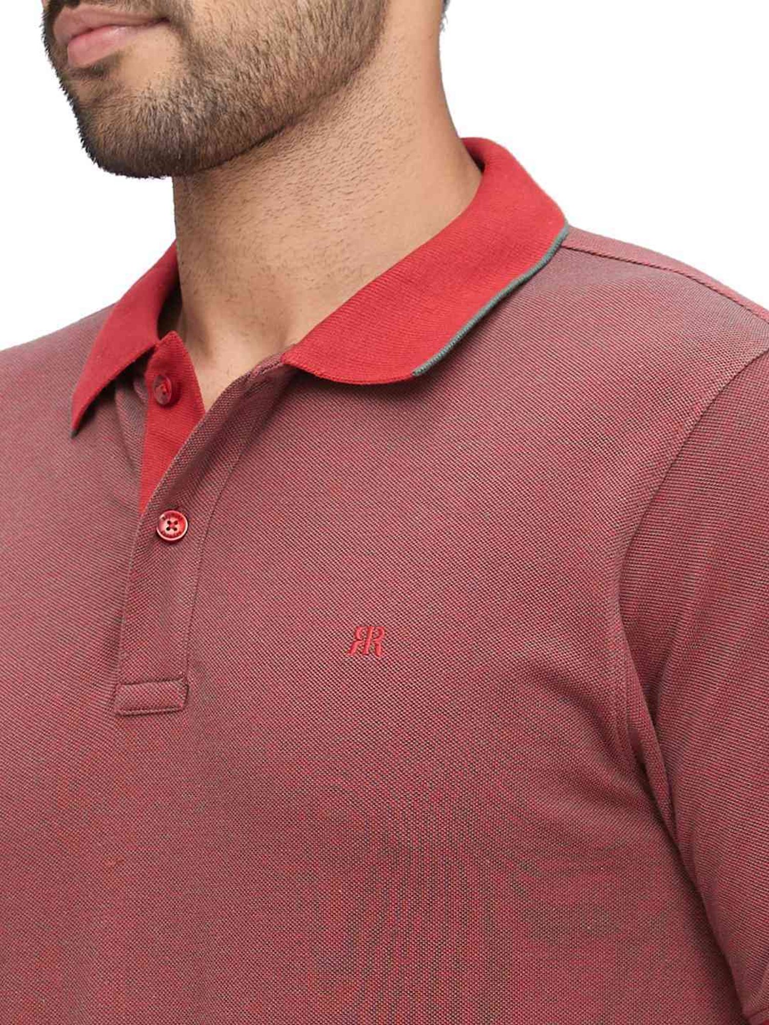 Raymond Maroon Slim Fit Self Pattern Polo T-Shirt