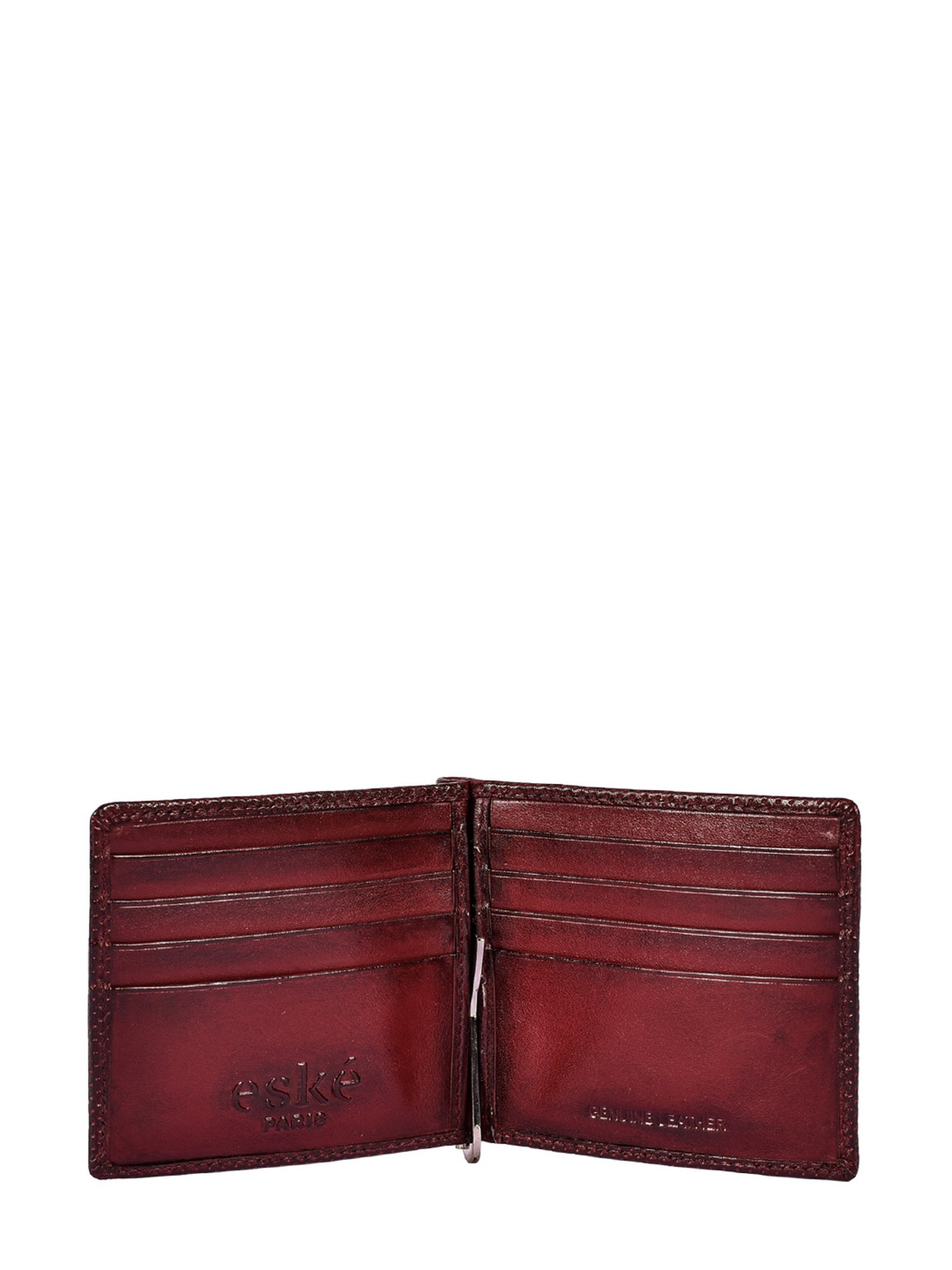 Eske Maroon Textured Money Clip Wallet for Men