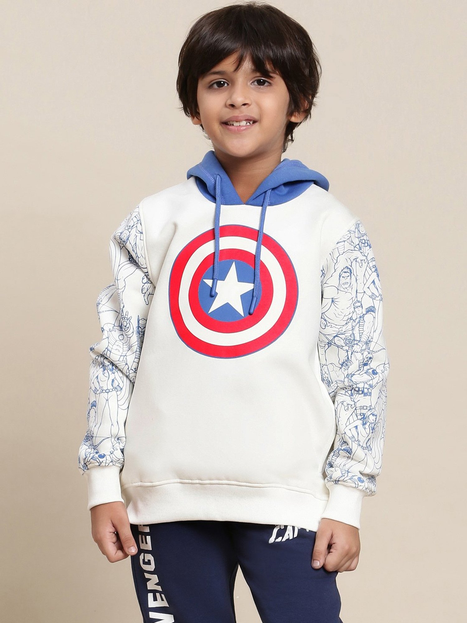 Kidsville Captain America Printed Off White Hoodie For Boys