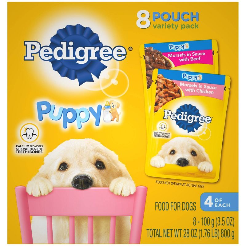 Pedigree Pouch Choice Cuts In Gravy Wet Dog Food Beef & Chicken Morsels In Sauce Puppy - 3.5oz/8ct Variety Pack
