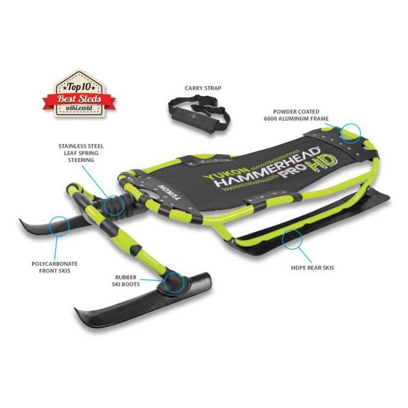 Yukon Charlie's Heavy Duty Durable Steerable Hammerhead Pro HD Snow Sled, Green