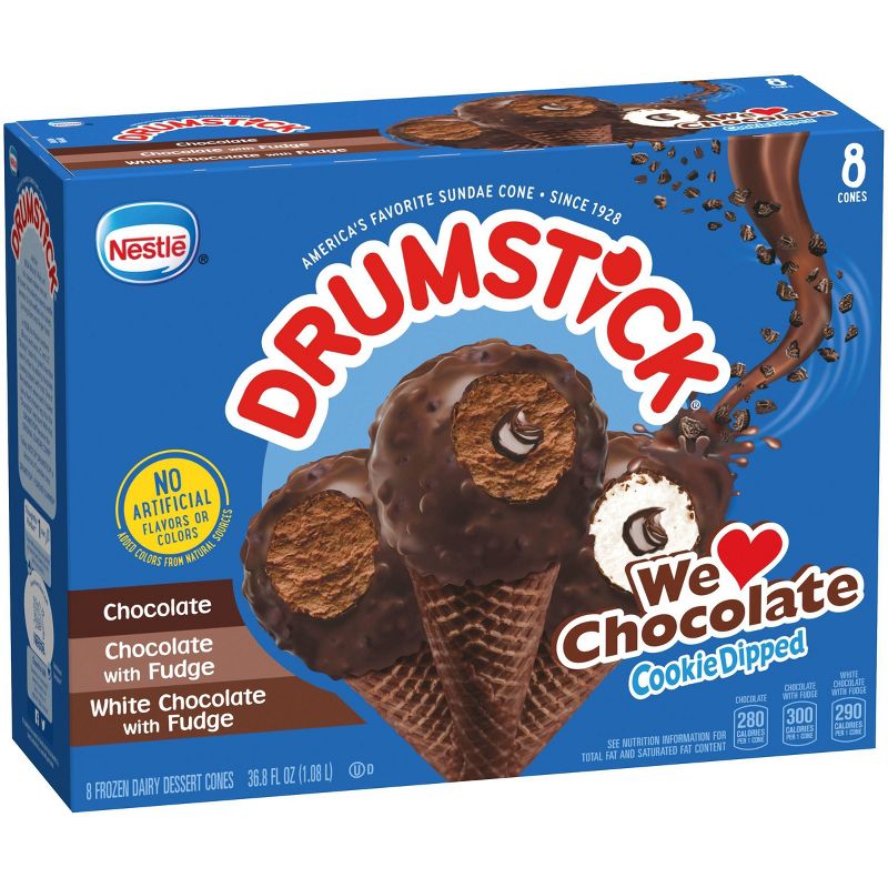 Nestle We Love Chocolate Cookie Frozen Dipped Drumstick - 8ct