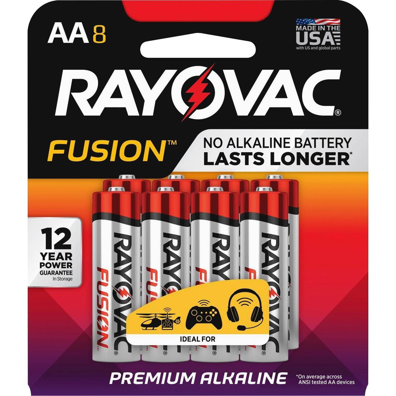 RAYOVAC 815-8TFUSK FUSION Advanced Alkaline AA Batteries, 8 pk
